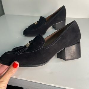 Naturalizer black suede leather tassel heeled loafers shoes size 8.5